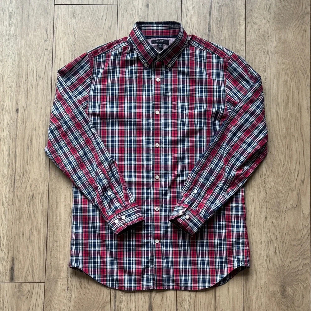 Banana Republic Non-Iron Tailored Slim Fit Red and Blue Plaid Button Down Large